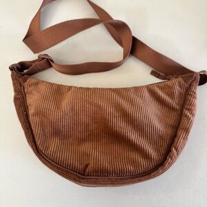 Uniqlo Brown Corduroy Round Mini Shoulder Bag Cotton | Compact Crossbody